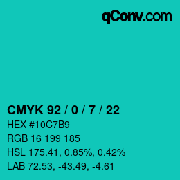カラーコード: CMYK 92 / 0 / 7 / 22 | qconv.com