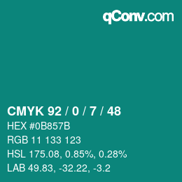 カラーコード: CMYK 92 / 0 / 7 / 48 | qconv.com