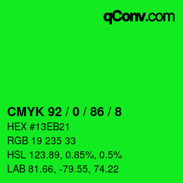 Color code: CMYK 92 / 0 / 86 / 8 | qconv.com