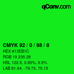 カラーコード: CMYK 92 / 0 / 88 / 8 | qconv.com