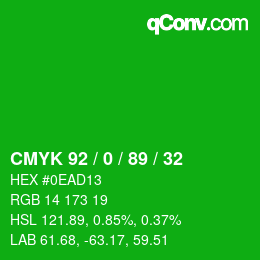 颜色代码: CMYK 92 / 0 / 89 / 32 | qconv.com