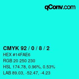 カラーコード: CMYK 92 / 0 / 8 / 2 | qconv.com