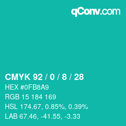 カラーコード: CMYK 92 / 0 / 8 / 28 | qconv.com