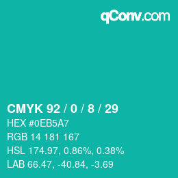颜色代码: CMYK 92 / 0 / 8 / 29 | qconv.com
