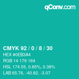カラーコード: CMYK 92 / 0 / 8 / 30 | qconv.com