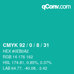 カラーコード: CMYK 92 / 0 / 8 / 31 | qconv.com