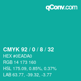 カラーコード: CMYK 92 / 0 / 8 / 32 | qconv.com
