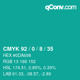 カラーコード: CMYK 92 / 0 / 8 / 35 | qconv.com
