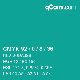 カラーコード: CMYK 92 / 0 / 8 / 36 | qconv.com