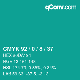 カラーコード: CMYK 92 / 0 / 8 / 37 | qconv.com