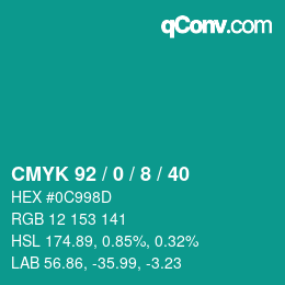 カラーコード: CMYK 92 / 0 / 8 / 40 | qconv.com