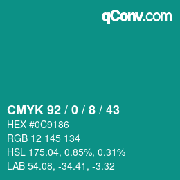 カラーコード: CMYK 92 / 0 / 8 / 43 | qconv.com