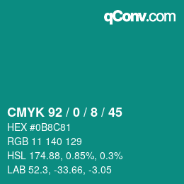 カラーコード: CMYK 92 / 0 / 8 / 45 | qconv.com