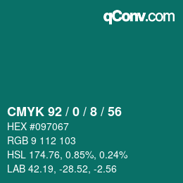カラーコード: CMYK 92 / 0 / 8 / 56 | qconv.com