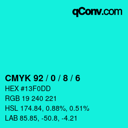 カラーコード: CMYK 92 / 0 / 8 / 6 | qconv.com