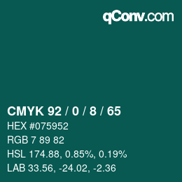 颜色代码: CMYK 92 / 0 / 8 / 65 | qconv.com