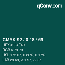 Color code: CMYK 92 / 0 / 8 / 69 | qconv.com