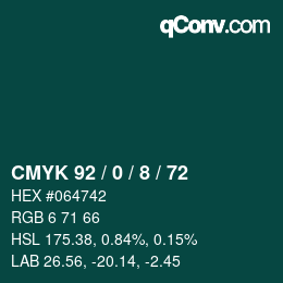 カラーコード: CMYK 92 / 0 / 8 / 72 | qconv.com