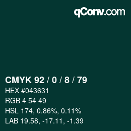 颜色代码: CMYK 92 / 0 / 8 / 79 | qconv.com