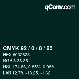 カラーコード: CMYK 92 / 0 / 8 / 85 | qconv.com
