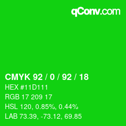 颜色代码: CMYK 92 / 0 / 92 / 18 | qconv.com