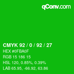 颜色代码: CMYK 92 / 0 / 92 / 27 | qconv.com