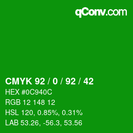 颜色代码: CMYK 92 / 0 / 92 / 42 | qconv.com