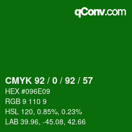 颜色代码: CMYK 92 / 0 / 92 / 57 | qconv.com