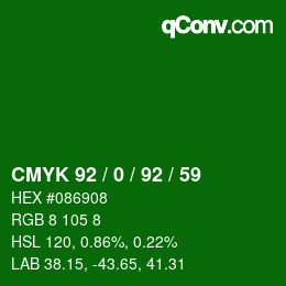 颜色代码: CMYK 92 / 0 / 92 / 59 | qconv.com