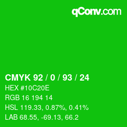 カラーコード: CMYK 92 / 0 / 93 / 24 | qconv.com