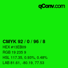 カラーコード: CMYK 92 / 0 / 96 / 8 | qconv.com