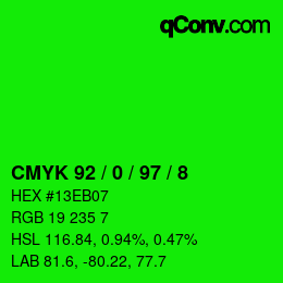 颜色代码: CMYK 92 / 0 / 97 / 8 | qconv.com