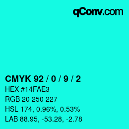 颜色代码: CMYK 92 / 0 / 9 / 2 | qconv.com
