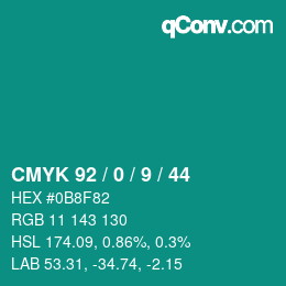 Color code: CMYK 92 / 0 / 9 / 44 | qconv.com