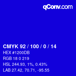 颜色代码: CMYK 92 / 100 / 0 / 14 | qconv.com