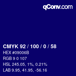 Color code: CMYK 92 / 100 / 0 / 58 | qconv.com