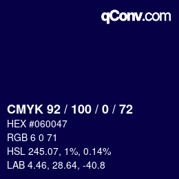 Color code: CMYK 92 / 100 / 0 / 72 | qconv.com