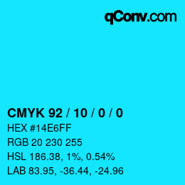颜色代码: CMYK 92 / 10 / 0 / 0 | qconv.com