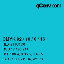 カラーコード: CMYK 92 / 10 / 0 / 16 | qconv.com
