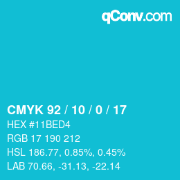 颜色代码: CMYK 92 / 10 / 0 / 17 | qconv.com