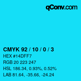 カラーコード: CMYK 92 / 10 / 0 / 3 | qconv.com