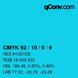 颜色代码: CMYK 92 / 10 / 0 / 9 | qconv.com