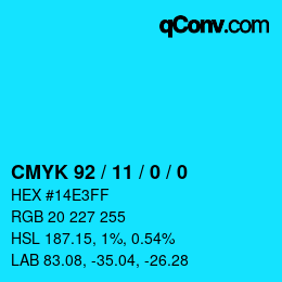 カラーコード: CMYK 92 / 11 / 0 / 0 | qconv.com