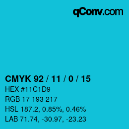 Color code: CMYK 92 / 11 / 0 / 15 | qconv.com