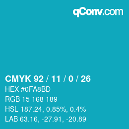 Color code: CMYK 92 / 11 / 0 / 26 | qconv.com