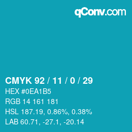 カラーコード: CMYK 92 / 11 / 0 / 29 | qconv.com