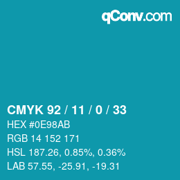 颜色代码: CMYK 92 / 11 / 0 / 33 | qconv.com