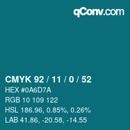 カラーコード: CMYK 92 / 11 / 0 / 52 | qconv.com