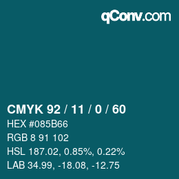 カラーコード: CMYK 92 / 11 / 0 / 60 | qconv.com