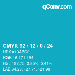 カラーコード: CMYK 92 / 12 / 0 / 24 | qconv.com